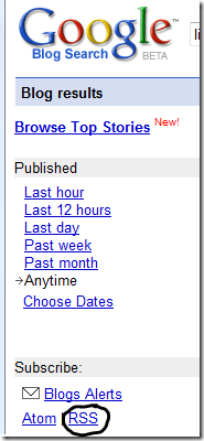 Google Blog Search - RSS feed position