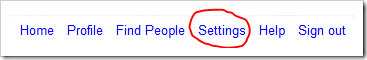 Click the 'Settings' link in Twitter Click the 'Settings' link in Twitter