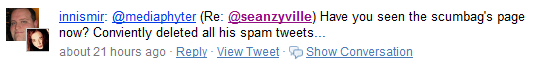 Reaction to Seanzyville's Twitter spam