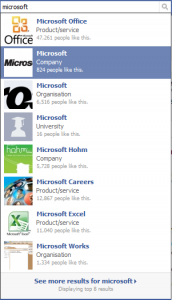 Microsoft search results on Facebook